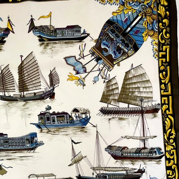 Vintage Hermes Silk Scarf Carre "Junques et Sampans" Perrier - AS IS - Picture 6 of 13